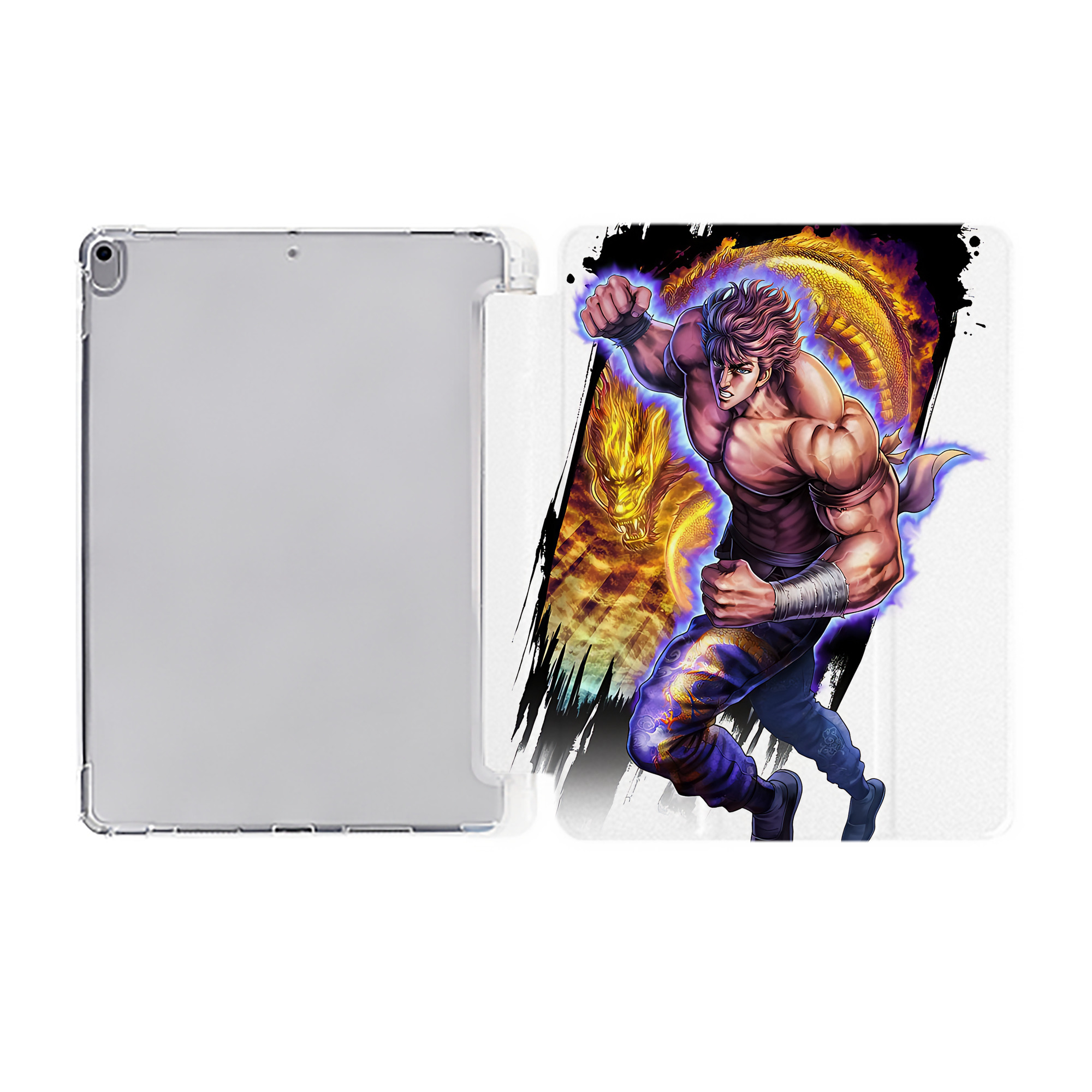 （画像用） 北斗の拳 Fist of the North Star IPad ケース ペン収納付き 三つ折りスタンド PUレザー×シリコン 対応機種9.5/10.5/10.9インチ